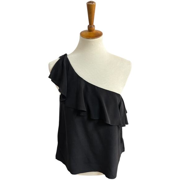 Anthropologie Maeve 100% Silk One Shoulder Ruffle Top Blouse Size 10 - Picture 4 of 11